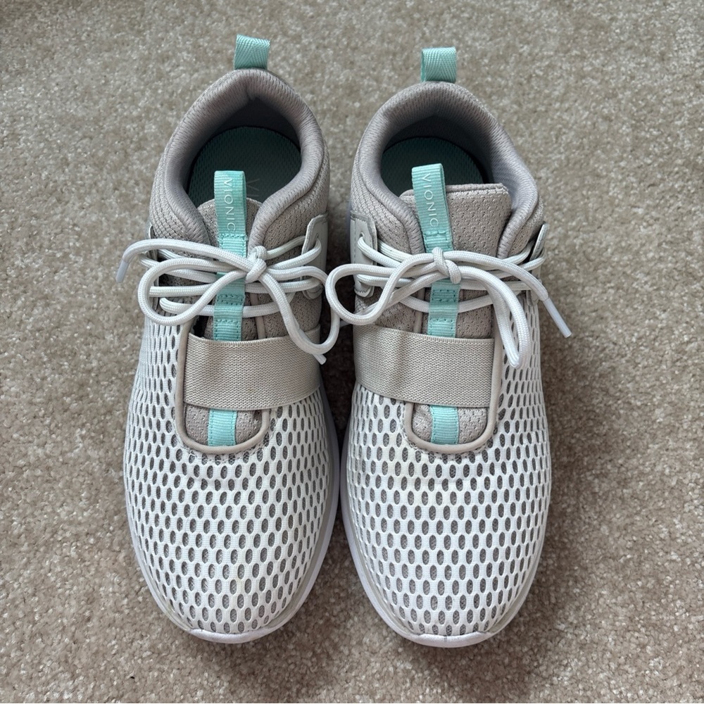 Vionic Women’s Athletic Walking Sneakers Size 8 Beige Mint Mesh Comfort Shoes